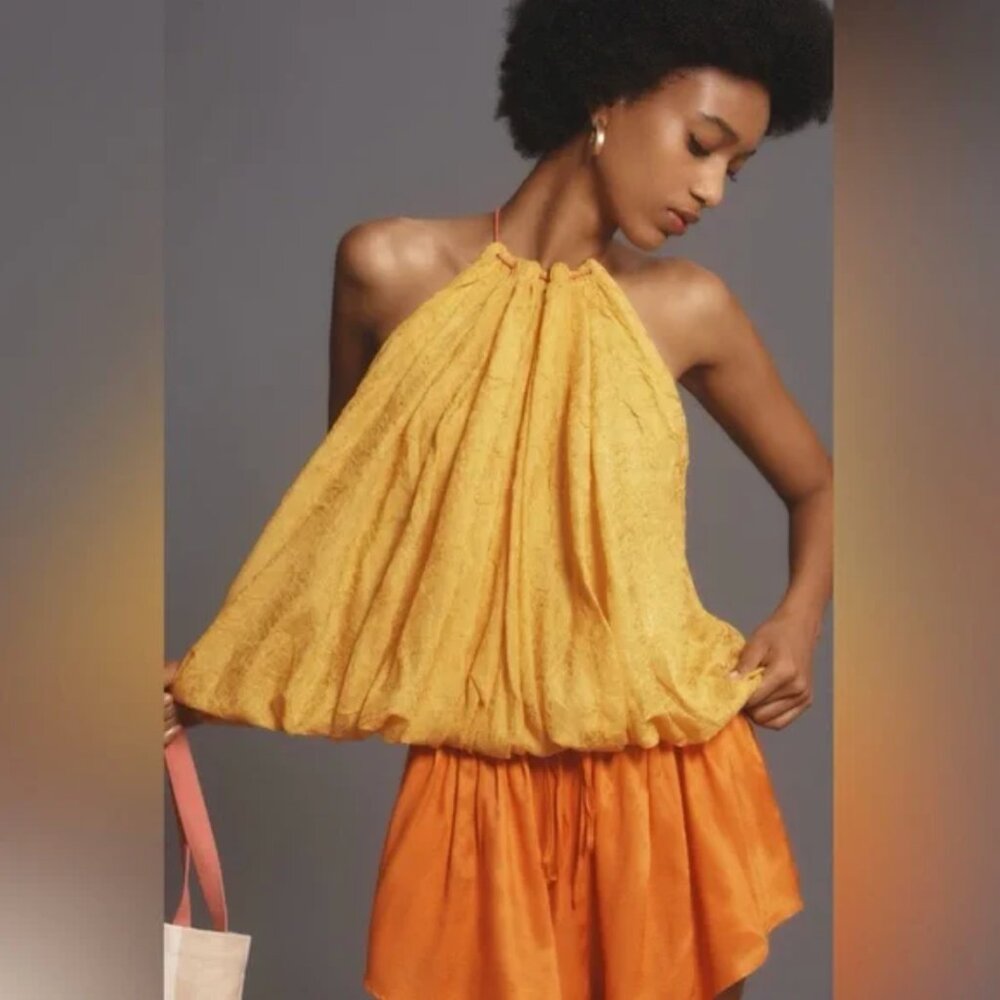 By Anthropologie Halter Parachute Bubble-Hem Tank XS